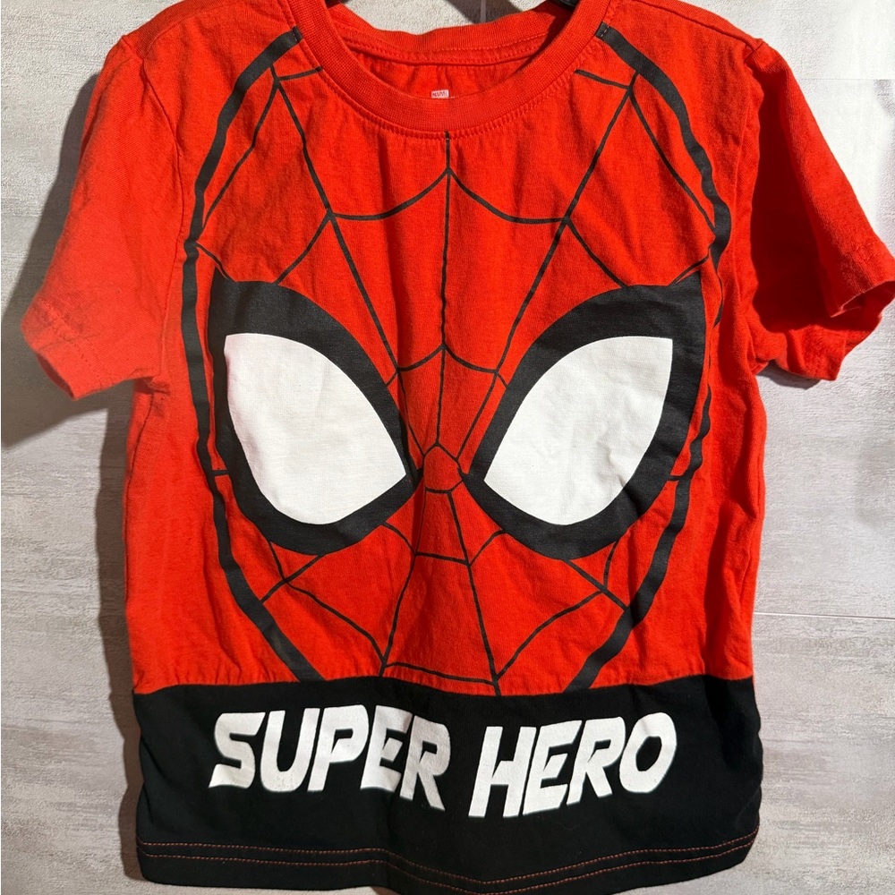 Spiderman Red and Black Kids Superhero Tee with Large Mask Graphic